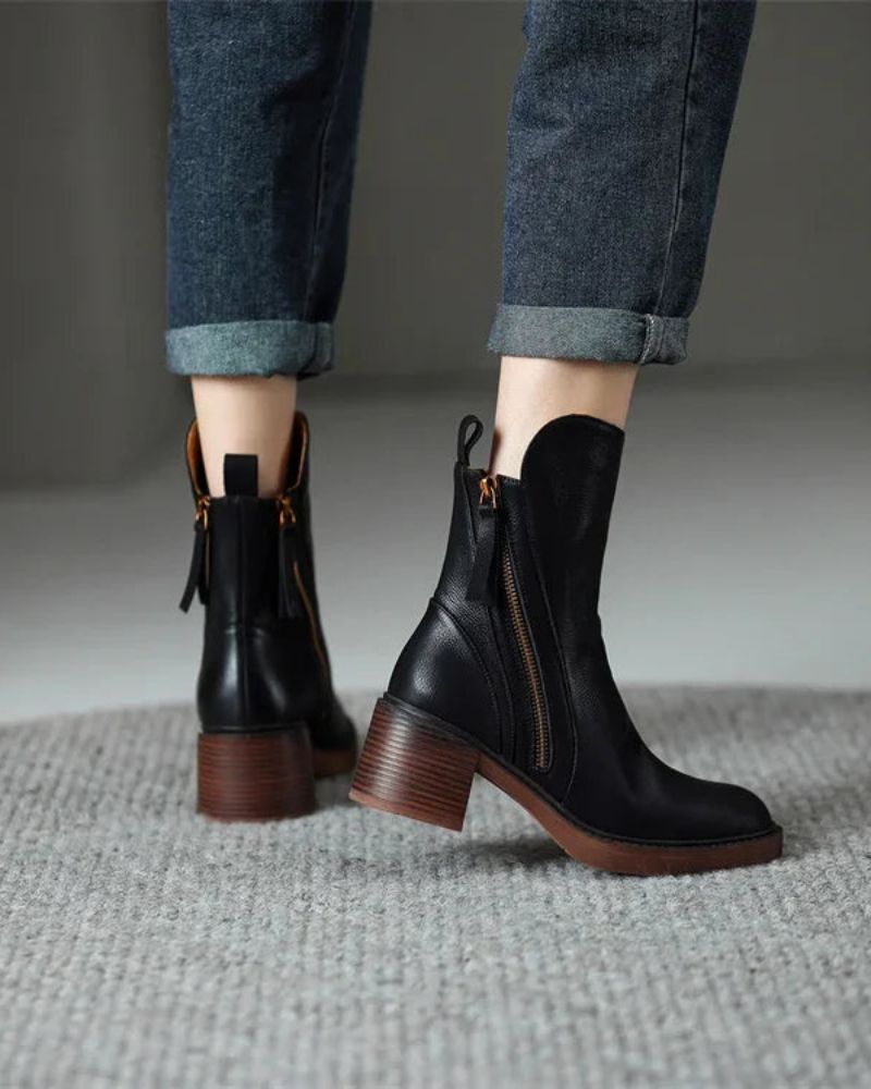 Garciel – Bottines noires en cuir à talon confort, élégantes et intemporelles
