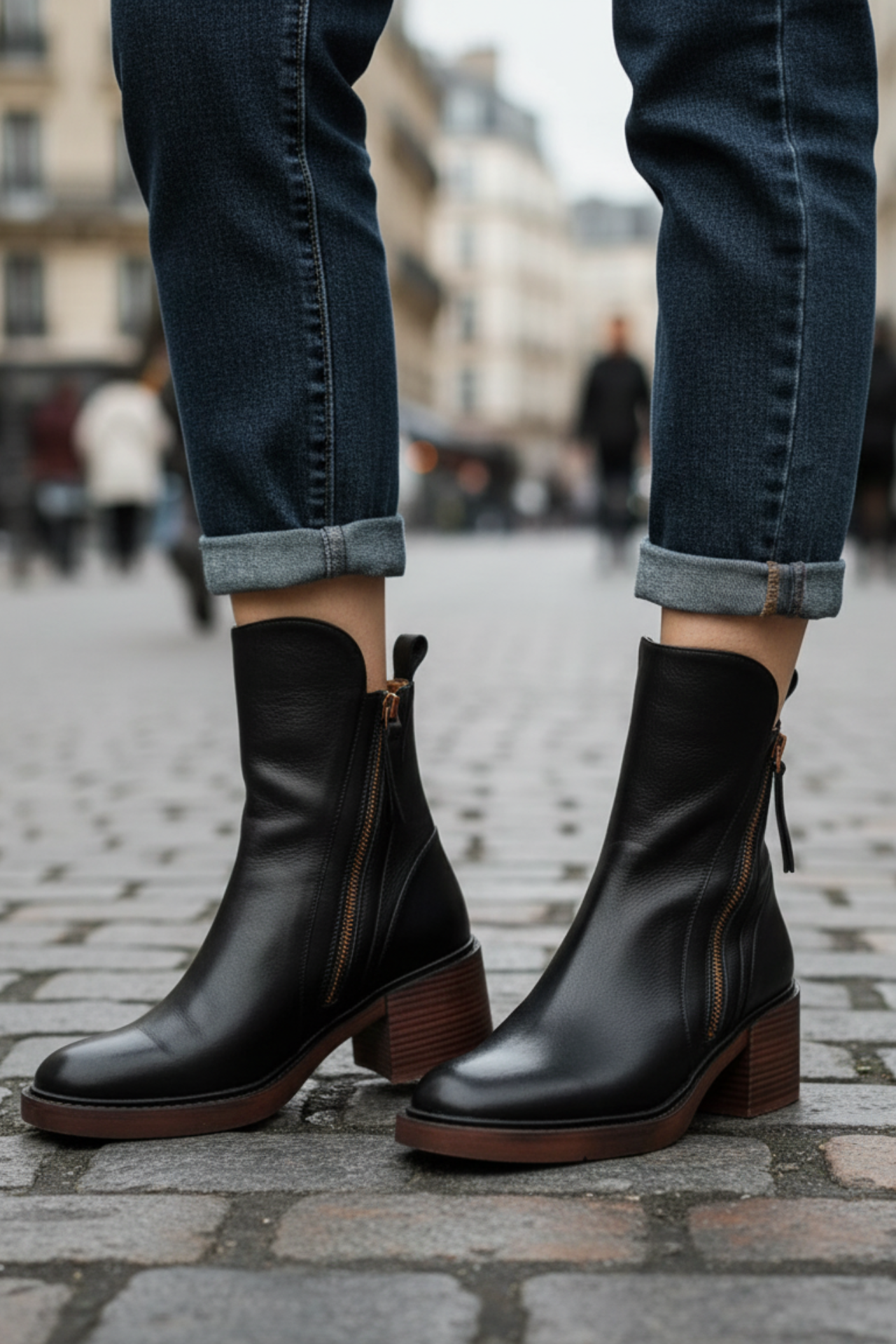 Garciel – Bottines noires en cuir à talon confort, élégantes et intemporelles