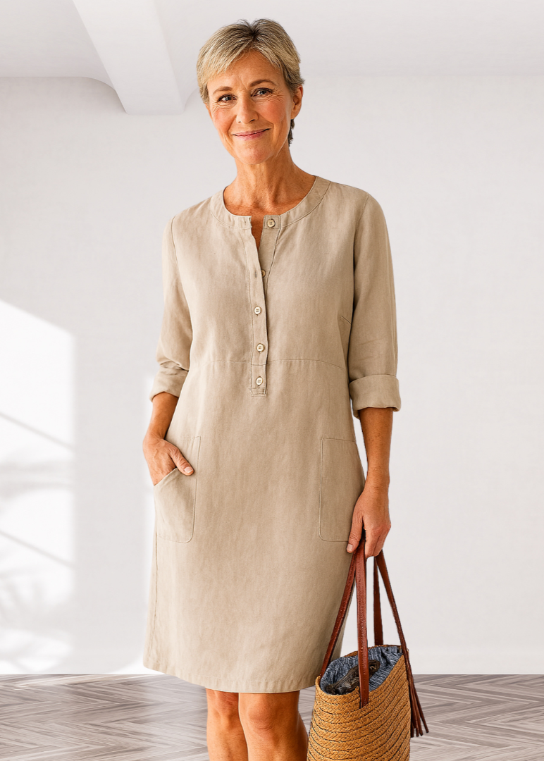Alice - Robe unie avec fermeture boutonnée confort