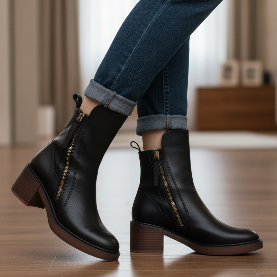 Garciel – Bottines noires en cuir à talon confort, élégantes et intemporelles