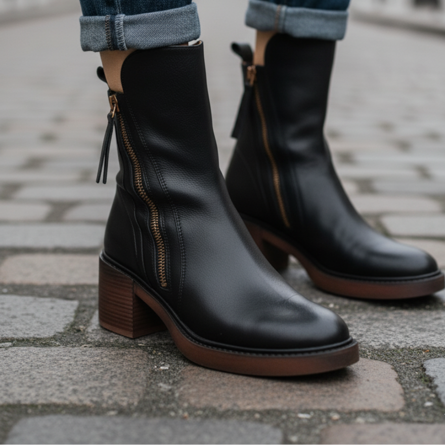 Garciel – Bottines noires en cuir à talon confort, élégantes et intemporelles