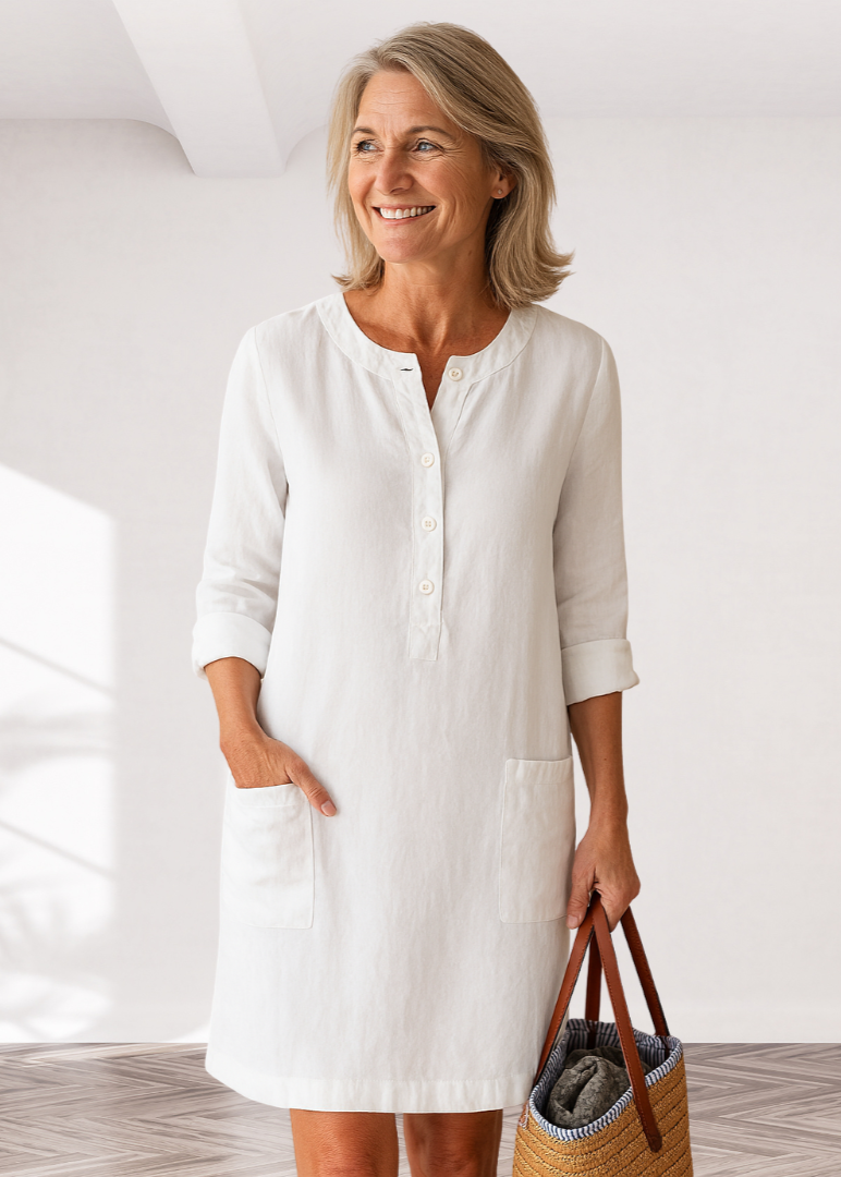 Alice - Robe unie avec fermeture boutonnée confort
