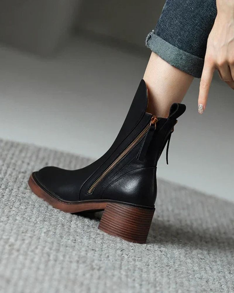 Garciel – Bottines noires en cuir à talon confort, élégantes et intemporelles