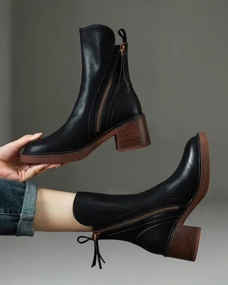 Garciel – Bottines noires en cuir à talon confort, élégantes et intemporelles