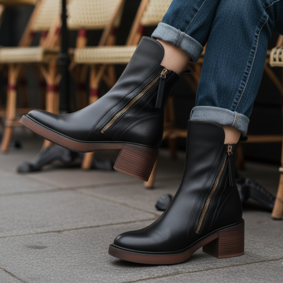 Garciel – Bottines noires en cuir à talon confort, élégantes et intemporelles