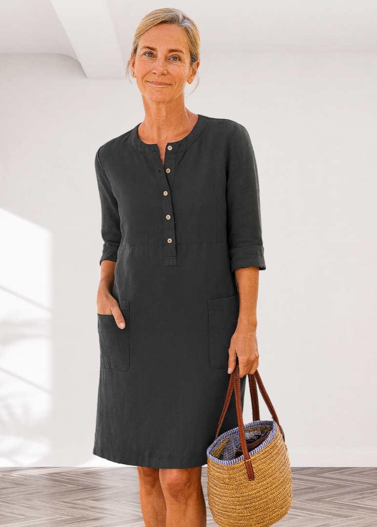 Alice - Robe unie avec fermeture boutonnée confort