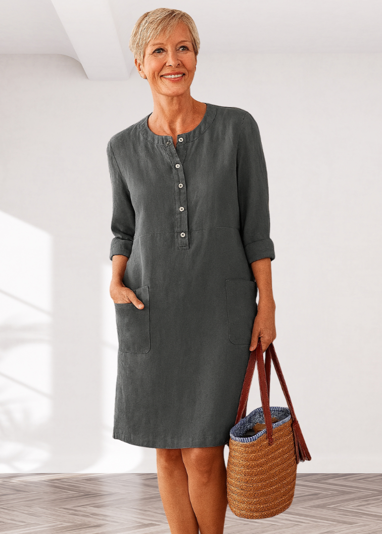 Alice - Robe unie avec fermeture boutonnée confort
