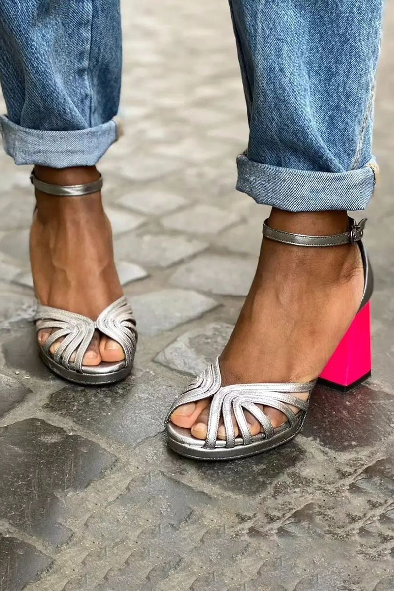 Naelle™ | Sandales Brillantes à Talon Épais et Boucle Élégante