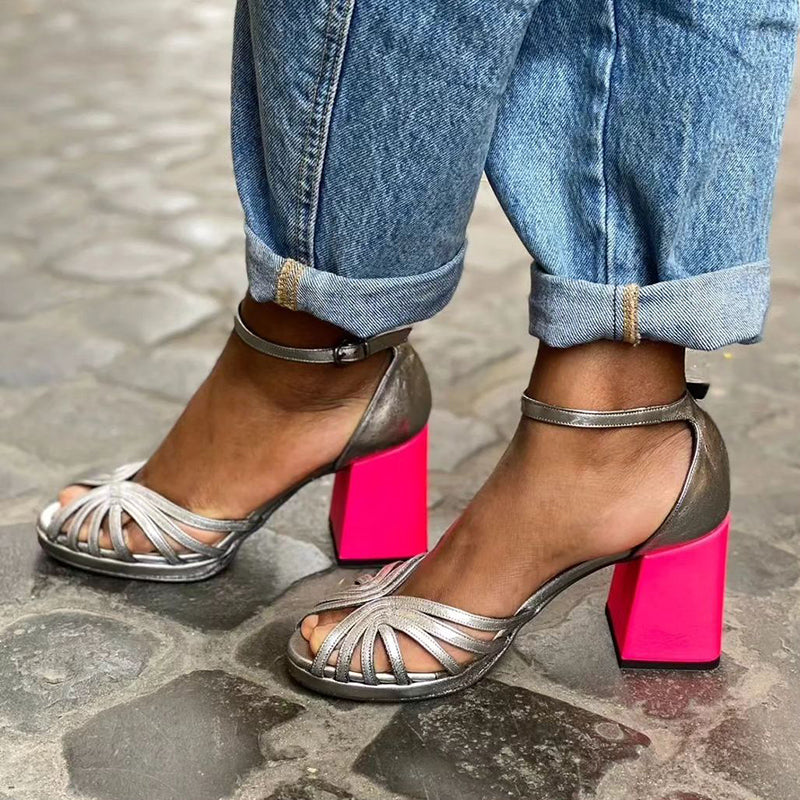 Naelle™ | Sandales Brillantes à Talon Épais et Boucle Élégante